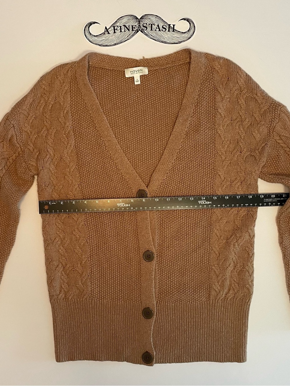 Haven Well Within Cable Knit Cotton Cardigan Sweater Brown Tan Medium M